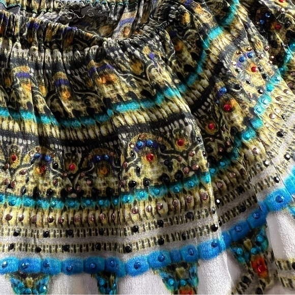 Shahida Parides Silk Off Shoulder Desert Bloom Green Mini Dress Size S/M NEW - Picture 9 of 15